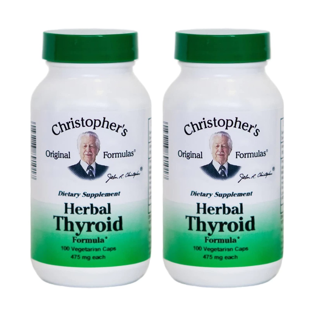 Christopher's Original Formulas Herbal Thyroid | 100 Vegetarian Capsules | Traditional Herbal Blend Made with Kelp, Fo-Ti & Gotu Kola | Made in The USA - Pack of 2