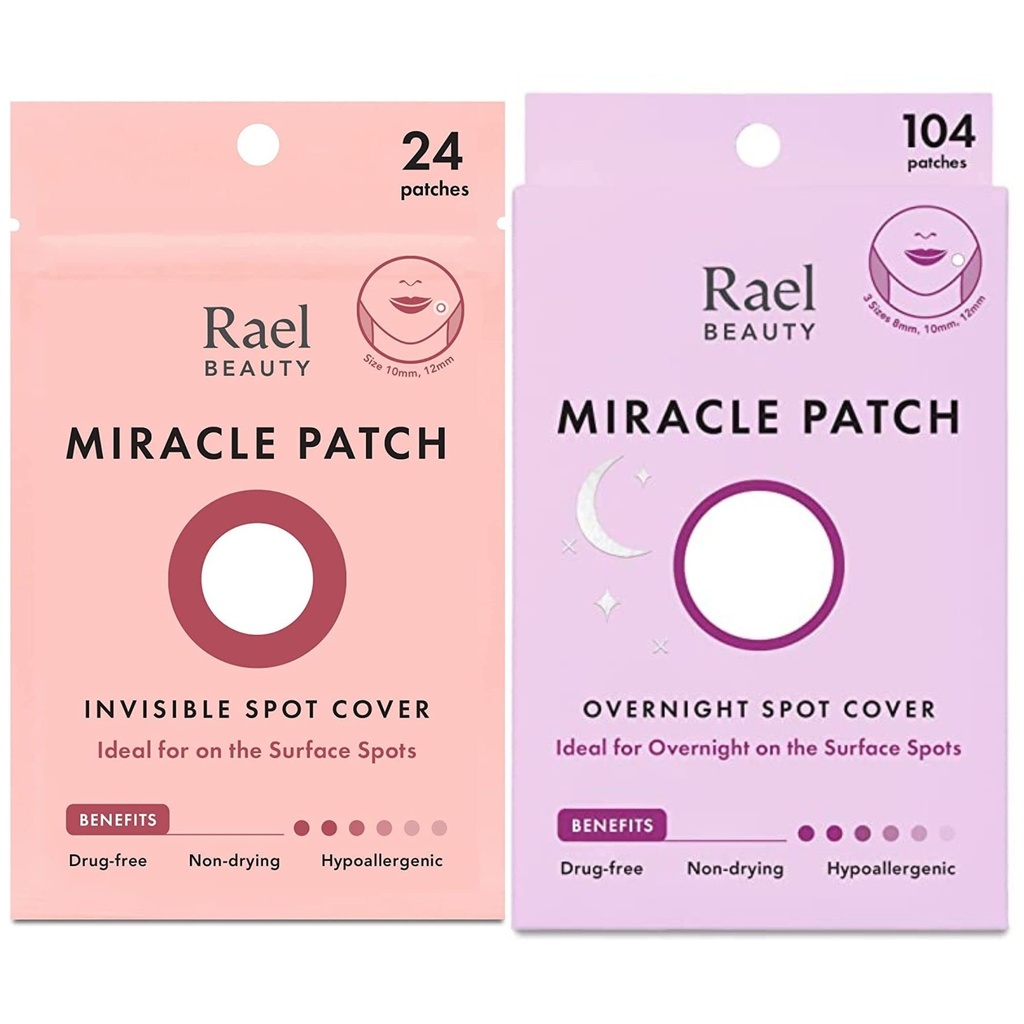 Rael Day & Night Miracle Bundle - Overnight Spot Cover (104 Count), Invisible Spot Cover (24 Count)