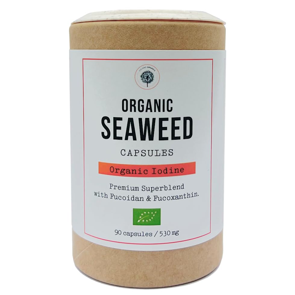 Iceland Organic Seaweed Capsules, Bladderwrack + Dulce + Oarweed. Hand Harvested Premium Superblend. 90 Count (Pack of 1)