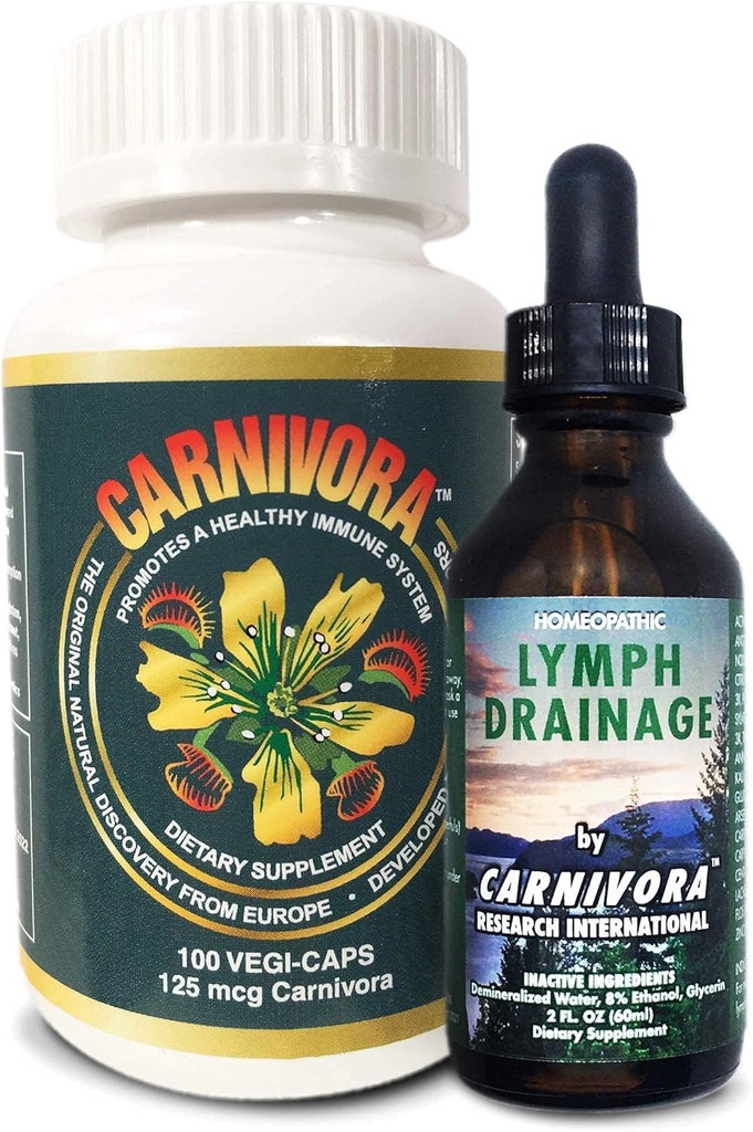 Carnivora Ultimate Combo - Vegi caps in Lymph Drainage za podporo imunskega sistema in odpadne odpadke (Bundle z 1 stekleničko Vegi caps in 1 steklenico Lymph Drainage)