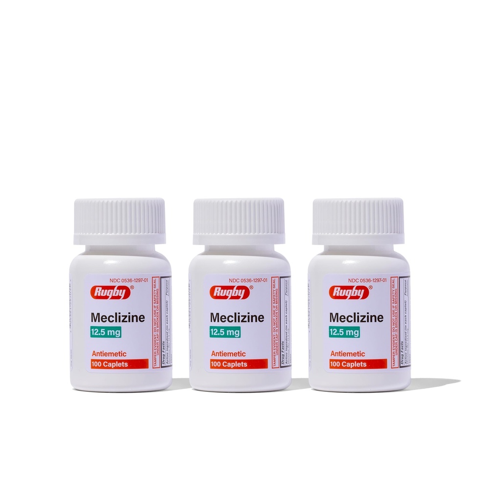Rugby Meclizine 12.5mg Caplets - Antiemetic Motion Sickness Symptom Relief - 100 Count (3 Pack)
