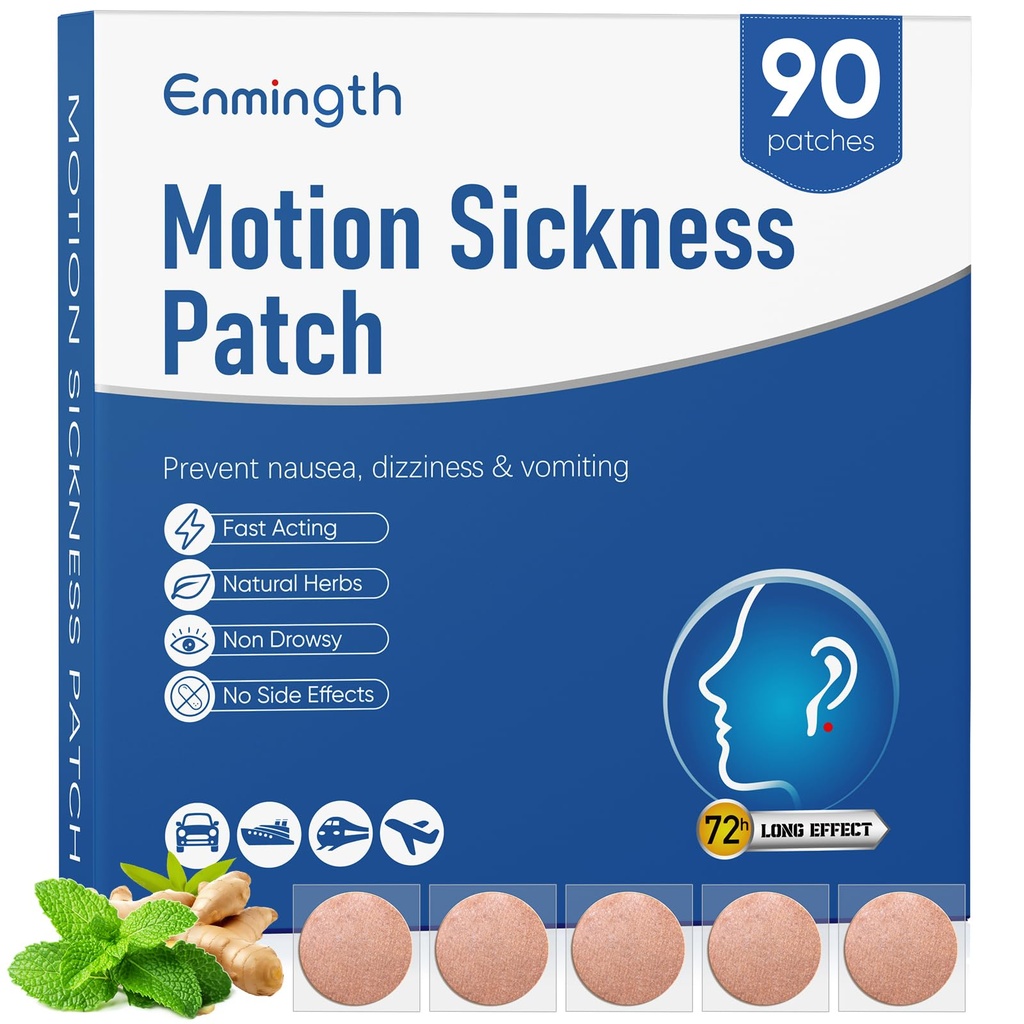 90ct Motion Sickness Patches Non Drowsy Sea Sickness Patches for Cruise Travel Essentials, Hydrocolloid Patch Behind Ear for Car Airplane Ship Road Trip Altitude Sickness, Fast Acting & Lasts 72 Hours