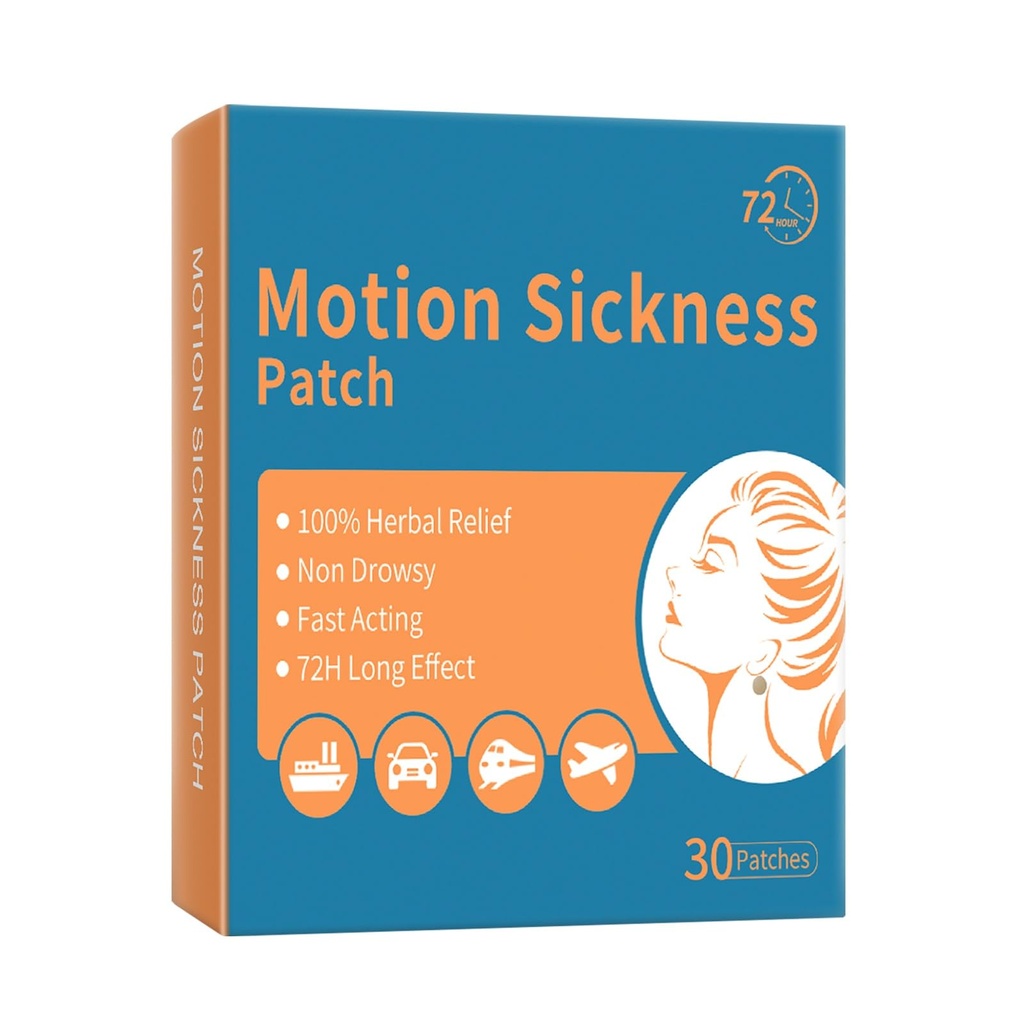 30ct Motion Sickness Patches for The Relief of Nausea and Vertigo in Adults and Kids from Travel of Cars, Ships, Airplanes
