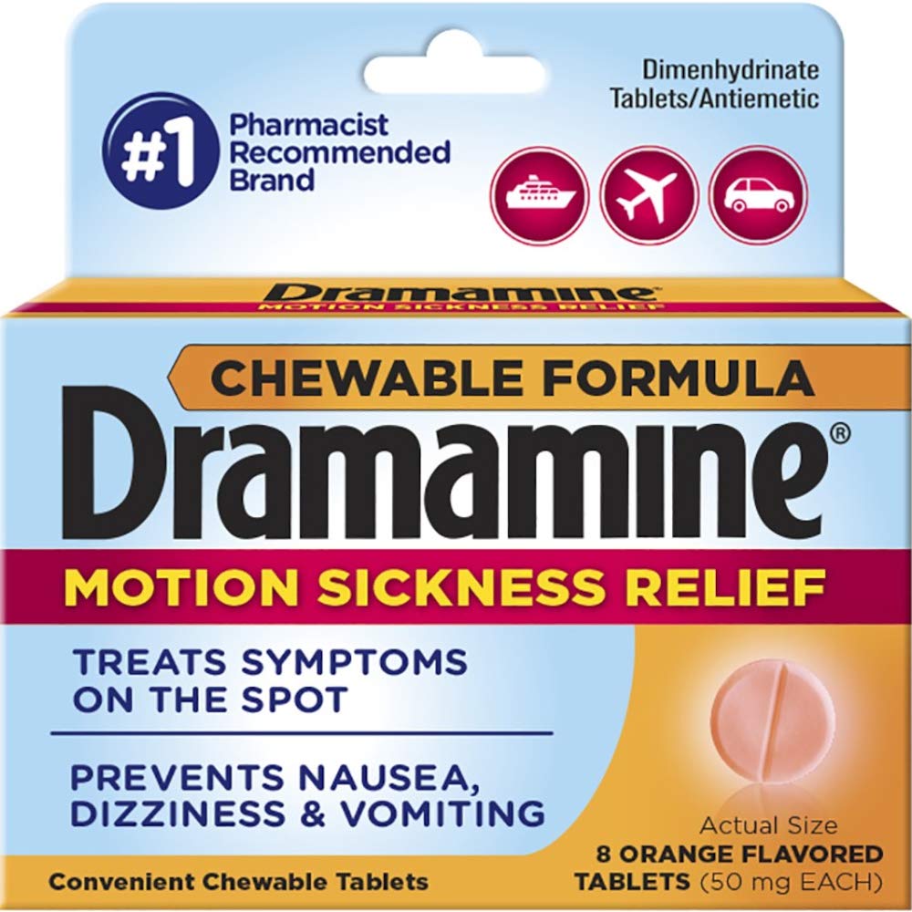 Dramamine Motion Sickness Relief Chewable Tablets, Orange, 8 Count by Dramamine