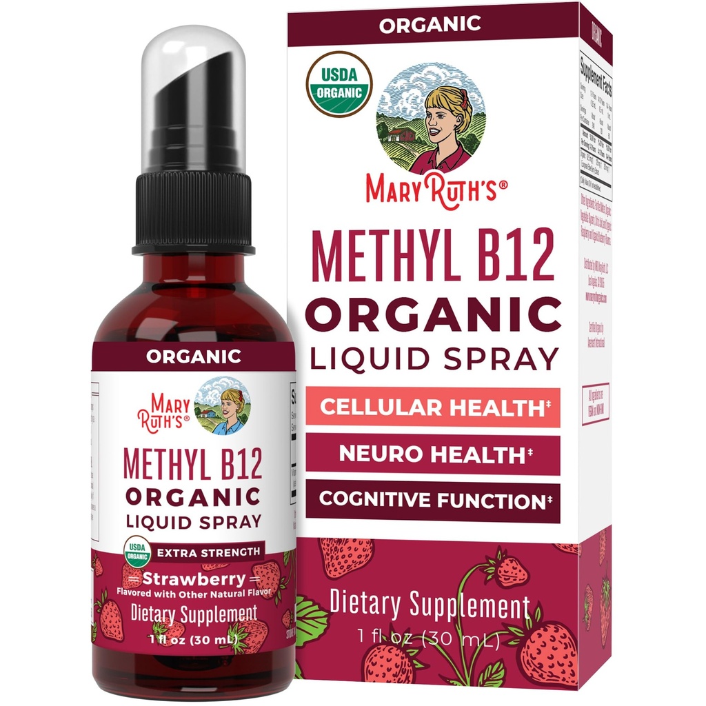 MARYRUTH'S Vitamin B12 Liquid Spray | Vegan, Non-GMO, Gluten-Free | USDA Organic Supplement | Energy & Nervous System Support | B12 Vitamins for Women & Men | 720 mcg | 1 Fl Oz