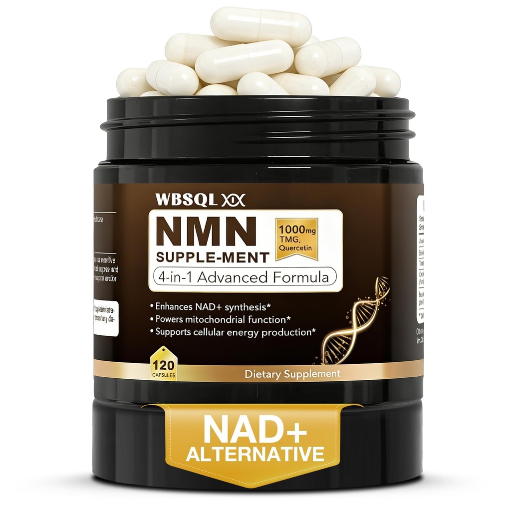 NMN Supplements 1000mg Pure Organic – NMNH, NAD+ Alternative & NAD Supplement, Resveratrol 1000mg Organic, NAD Resveratrol Supplement, TMG & Quercetin for Cellular Support, 120 Capsules