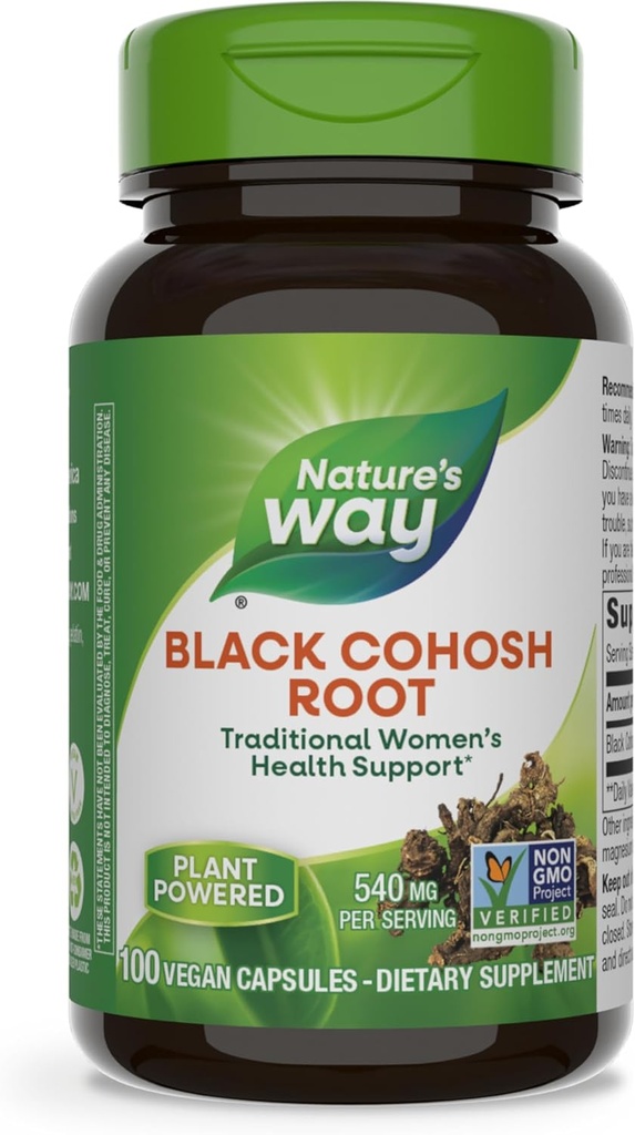 Nature's Way Black Cohosh Root, Traditional Support for Women's Health*, 540 mg на Сервиз, Non-GMO Project Verified, 100 капсули