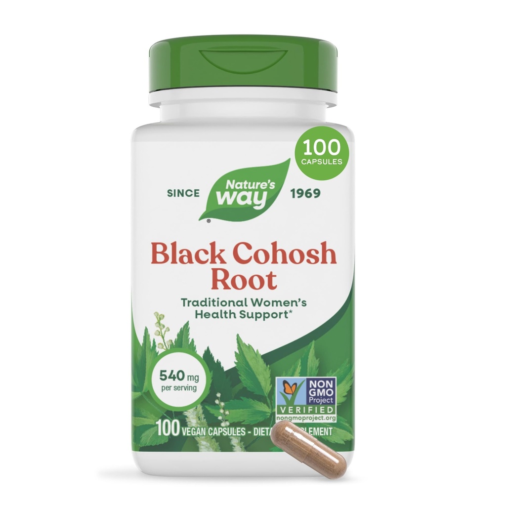 Nature's Way Herbs Black Cohosh Root Capsules, Vegan, 100 Count | Traditional Women’s Herbal Supplement*, Cimicifuga Racemosa Root, Non-GMO Project Verified, Vegan Capsules