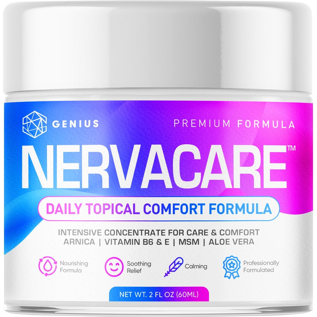 Genius Nervacare – Neuropathy Cream for Feet, Hands, Legs & Toes – Nerve Comfort Cream with Menthol, Arnica, MSM, Vitamin B6, Aloe Vera – Fast-Absorbing, Non-Greasy 2Oz