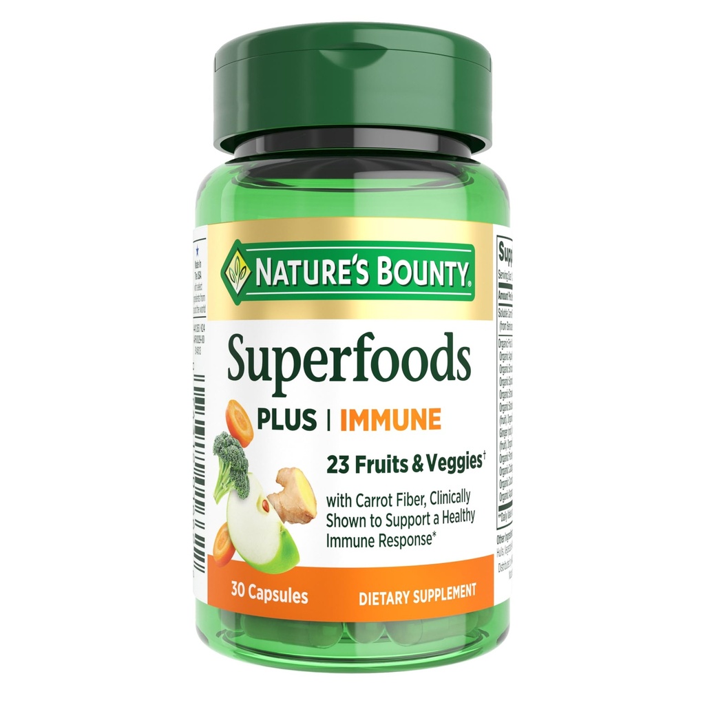 Nature’s Bounty Superfoods Plus Immune for Immune Support plus Fruits and Vegetables Supplement, Superfood, 30 Capsules