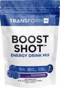 TransformHQ Boost Shot Powder Drink Stick Packets, Blue Raspberry, 7 Pack, Energy Supplements for Women & Men, with Caffeine, Vitamin B12, B9, B6 & B3