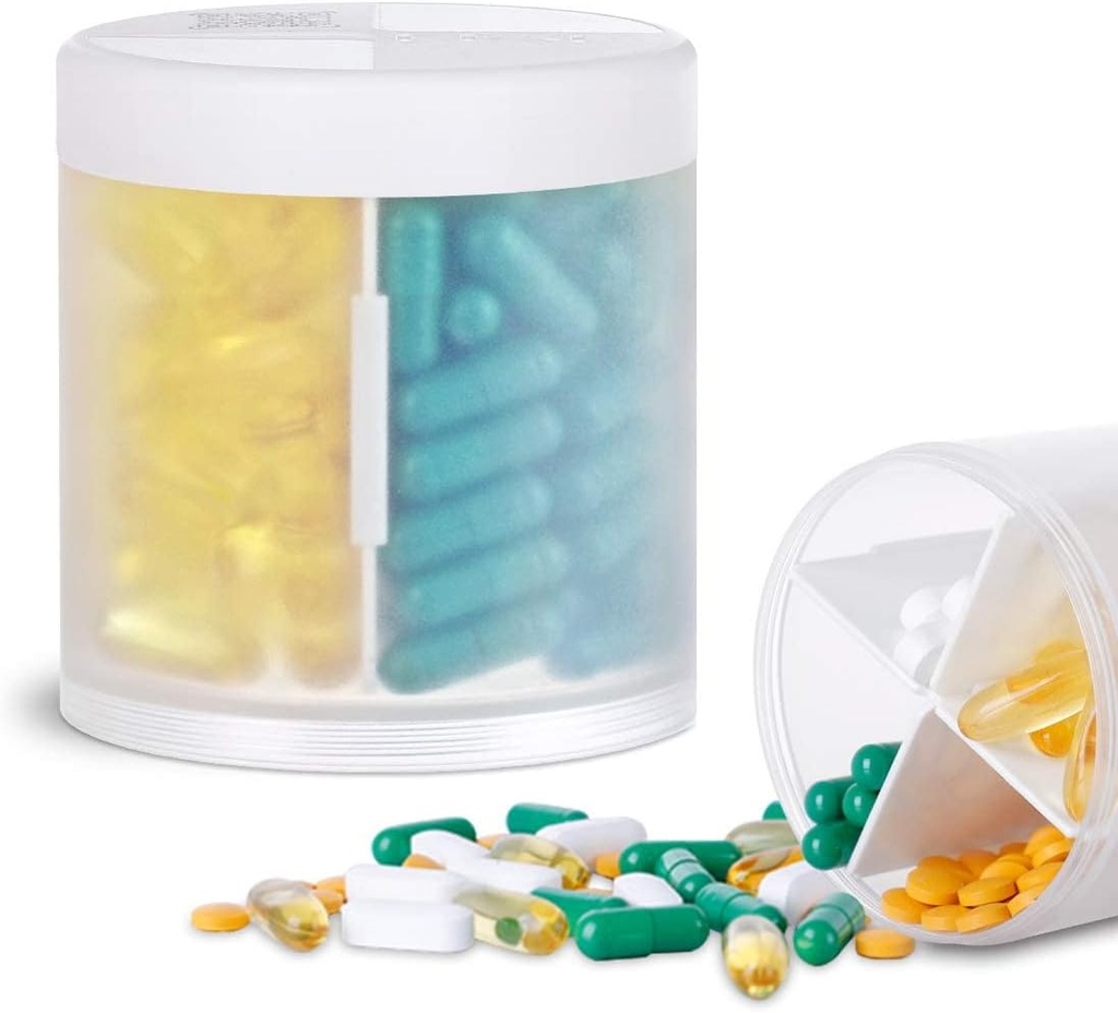 Extra Large Supplement Organizador con 4 comparacións fácil pílula aberta gastar medicamentos Mensual Vitaminas Organizadores de almacenamento de botellas, transparentes