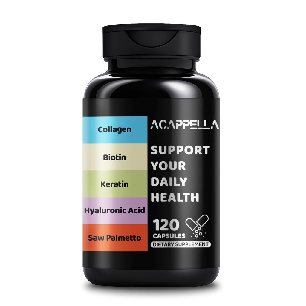 ACAPPELLA Collagen Pills,Biotin,Keratin, Hyaluronic Acid Saw Palmetto Hair Skin and Nails Vitamins Hair Growth Vitamins Capsules for Women (1)
