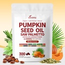 VivoNu Pumpkin Seed Oil with Saw Palmetto Capsules | 4500mg | 300 Count| 33 in 1 Vitamin C D3 B12 E A, Castor, Zinc, Biotin, Iron, Peppermint | Hair Growth & DHT Blocker for Women Men