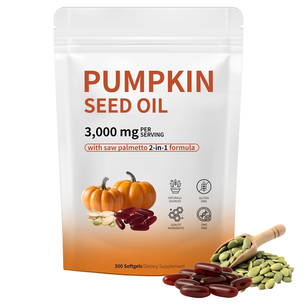 Pumpkin Seed Oil Capsules for Hair Growth, Pumpkin Seed Oil with Saw Palmetto, 3000mg Softgels Supports Hair, Urinary, Bladder & Prostate Health, Non-GMO, Gluten Free