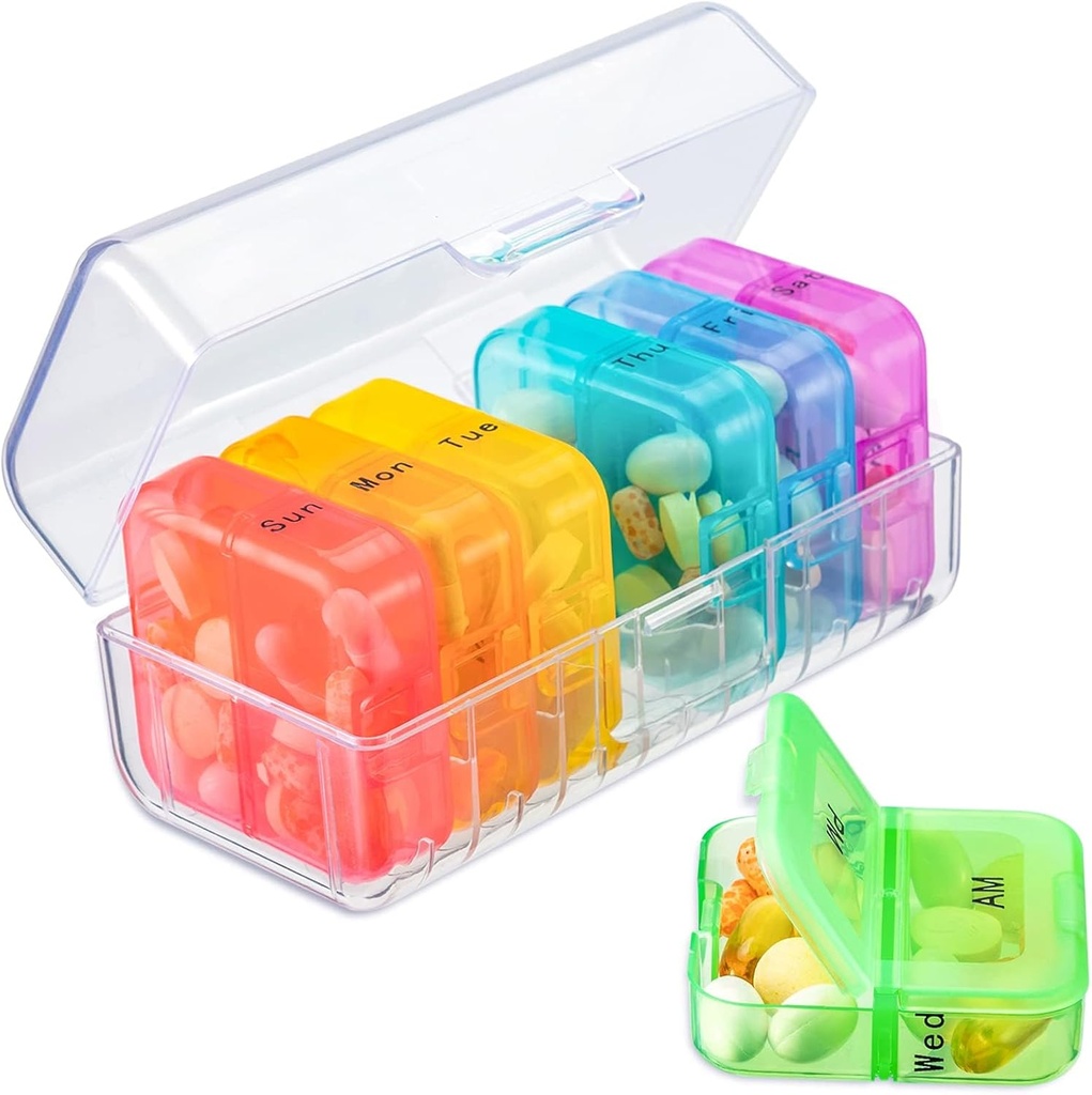 Zoksi Pill Organzer 2 lần một ngày, hộp Pill 7 ngày, Daily Am Pm Pll Piganzer, Travel Pill Case for Medicine, Fish Oils, vitamin, trợ giúp