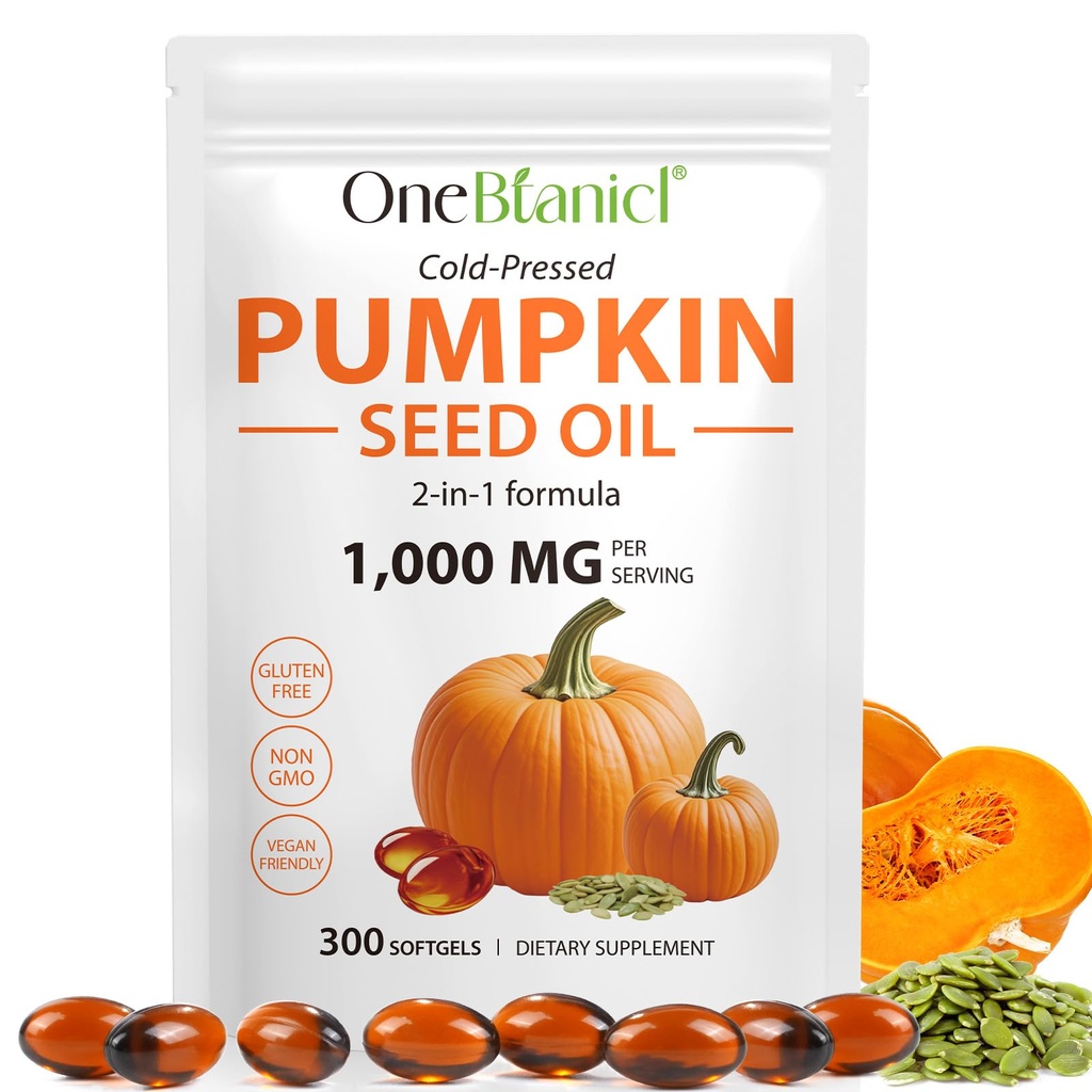 Pumpkin Seed Oil with Saw Palmetto - 3000mg Per Serving, 300 Softgels - Cold Pressed, Pure Virgin Oil, Essential Fatty Acids & Phytosterols - Supports Hair, Urinary, Bladder & Prostate Health, Non-GMO
