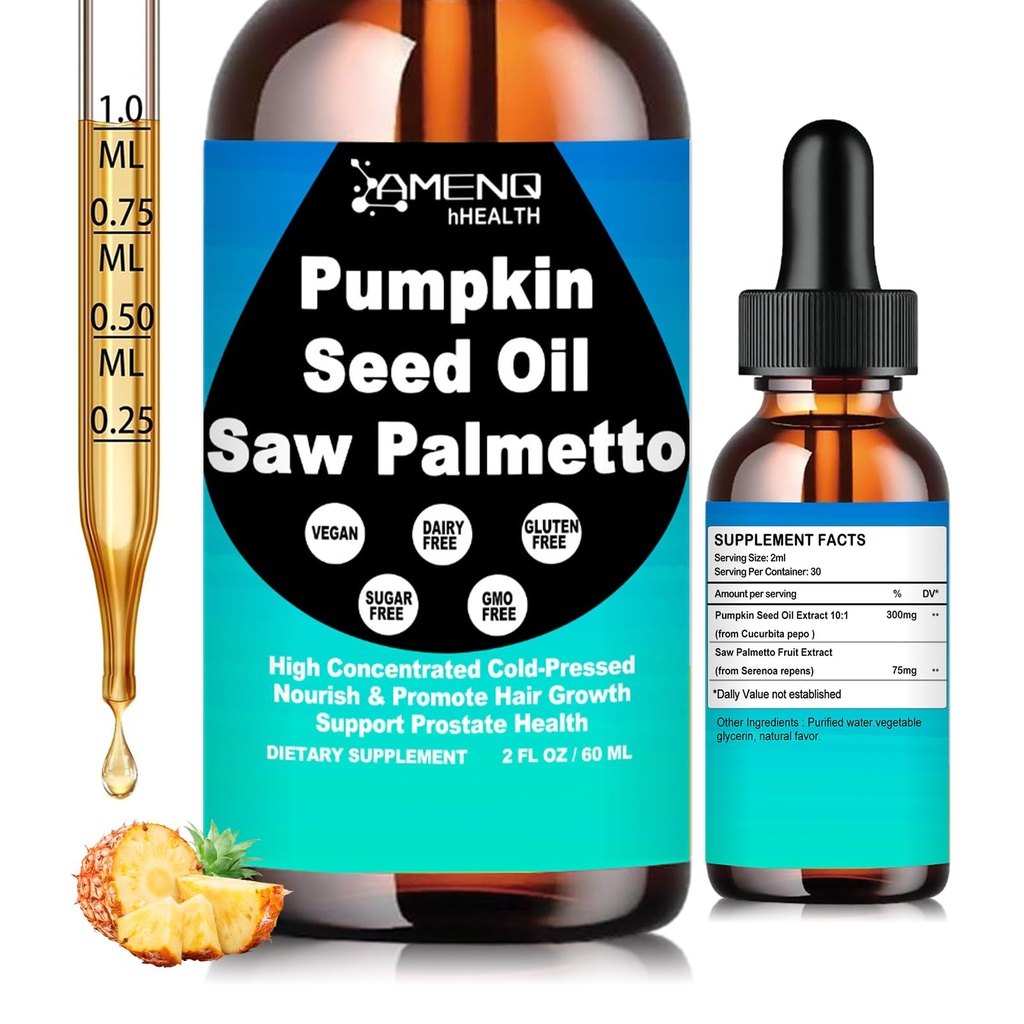 Pumpkin Seed Oil with Saw Palmetto Liquid Drops - Supports Hair Growth, Prostate & Urinary Health | Cold Pressed Pumpkin Seed Oil Supplement for Women Men, Fast Acting Liquid than Capsules丨Non-GMO