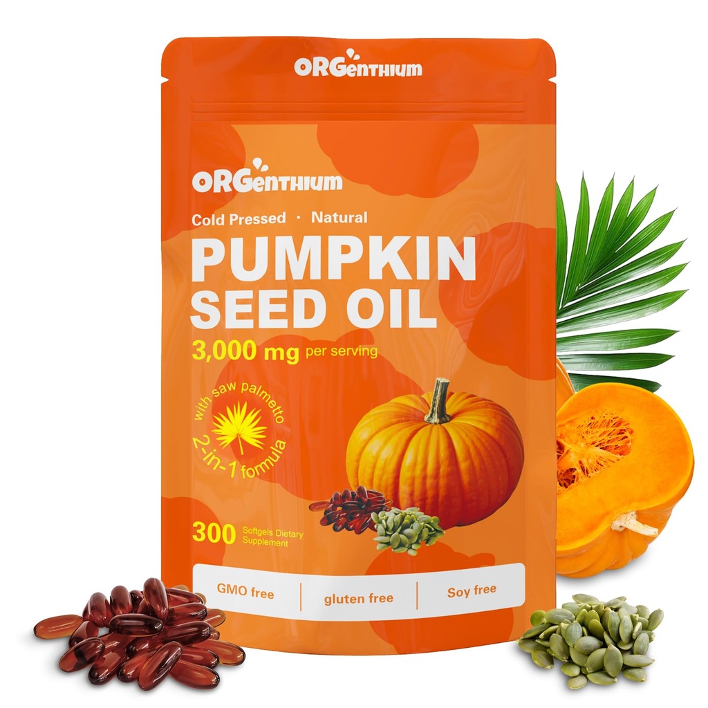 Pumpkin Seed Oil with Saw Palmetto, 3000mg Per Serving, 300 Softgels | Cold Pressed, Pure Virgin Oil, Essential Fatty Acids & Phytosterols