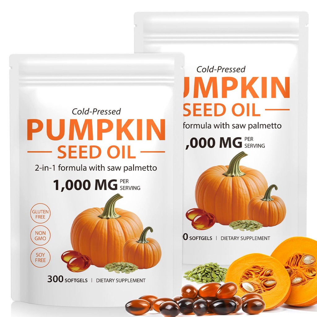Pumpkin Seed Oil with Saw Palmetto Capsules-Pumpkin Seed Oil Capsules for Hair Growth | Cold Pressed Essential Fatty Acids & Phytosterols | Supports Hair, Urinary,Bladder