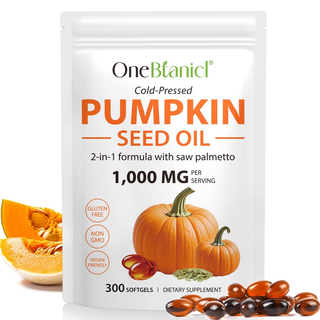 NIFEISHI Pumpkin Seed Oil Capsules, (300 Softgel) Pumpkin Seed Oil with Saw Palmetto, Cold Pressed, Rich in Fatty Acids, Supports Hair Growth, Urinary, Bladder & Prostate Health | Non-GMO