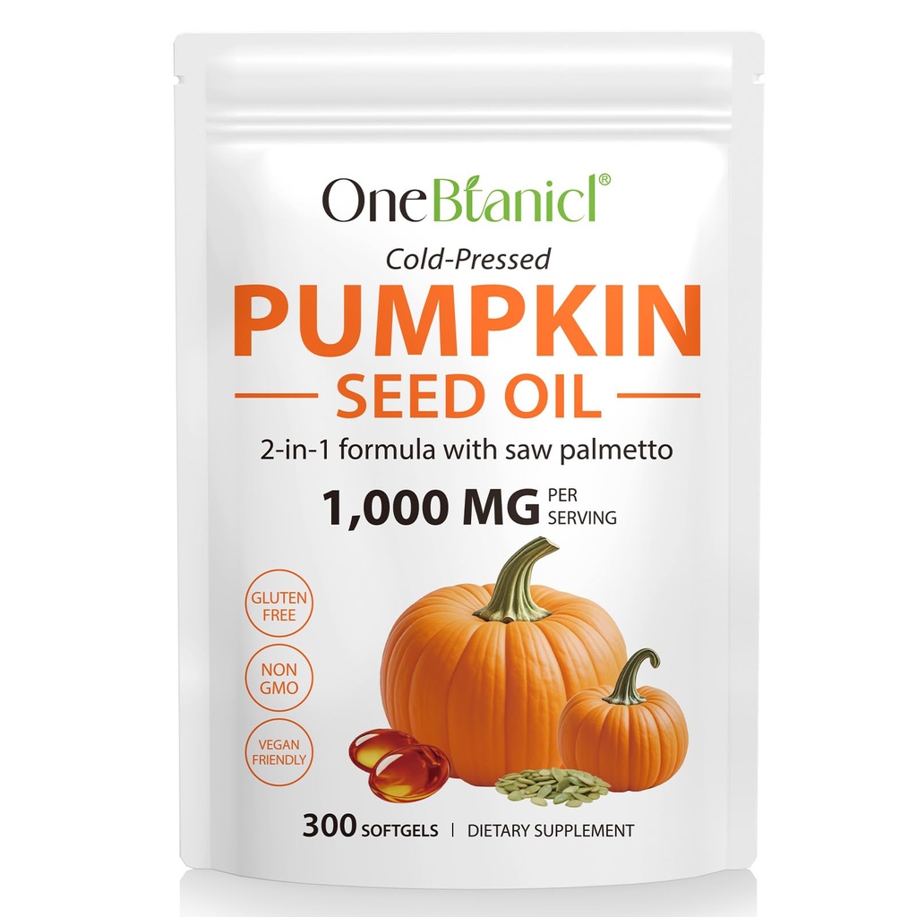Pumpkin Seed Oil Capsules,2 in 1 Pumpkin Seed Oil with Saw Palmetto,Essential Fatty Acids & Phytosterols,for Hair Growth,Urinary, Bladder & Prostate Health,Non-GMO,Cold Pressed,300 Softgels