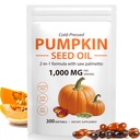 Tiuedu Pumpkin Seed Oil Capsules, 300 Softgels, Cold Pressed Pumpkin Seed Oil Capsules with Essential Fatty Acids & Phytosterols,Supports Hair, Urinary, Bladder & Prostate Health