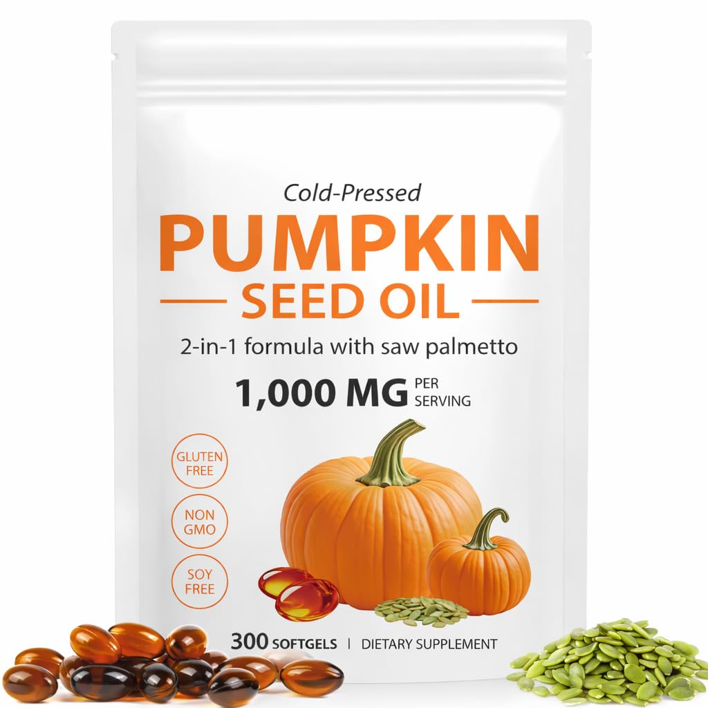 Pumpkin Seed Oil 1000 mg with Saw Palmetto | Cold-Pressed Pumpkin Seed Oil | 300 Softgels | Non-GMO, Gluten Free, Soy Free |