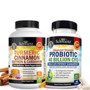Turmeric Supplement with Saffron Cinnamon and Cardamom (1 Month Supply) Plus 40 Billion CFU Daily Probiotic Supplement (1 Month Supply)