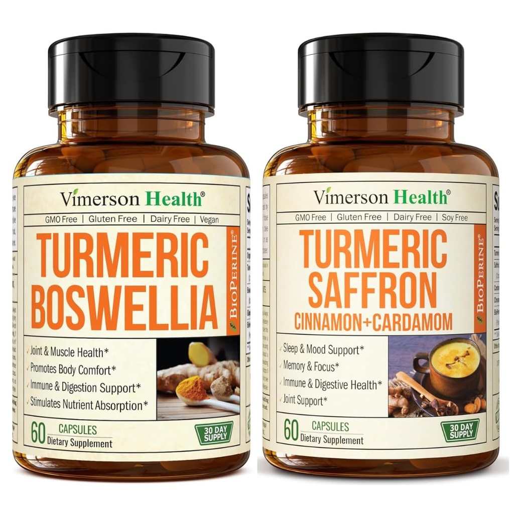 Turmeric Boswellia & Saffron Mood Support Bundle – Natural Joint, Emotional & Digestive Wellness with Turmeric Curcumin, Boswellia Serrata, Saffron Extract, and BioPerine