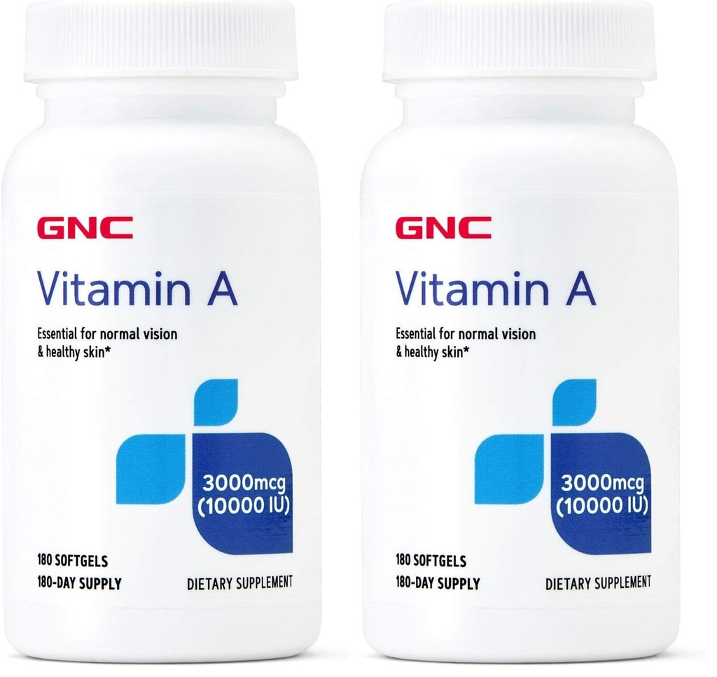 GNC Vitamin A 3000mcg Supplement, Supports Normal Vision and Healthy Skin, 180 Servings (Pack of 2)