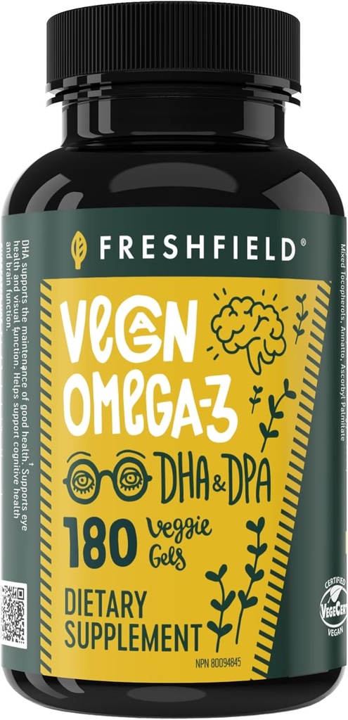 Vegan Omega 3 DHA: vetikaõli, kõige rohkem läbi vaadatud, karrageenivaba, jätkusuutlik, testitud, ilma raskemetallideta, kalaõlilt, taimepõhine oomega. Toetab südant, aju, liigeste tervist w / DPA