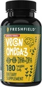 Freshfield Vegan Omega 3, Algae (Algal) Oil, Fish Oil Free Company, Third Party Tested, Carrageenan Free, DHA Supplement w/DPA, Plant Based Omega. Supports Heart, Brain, Joint Health. Lemon Scent