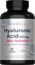 NeoCell Hyaluronic Acid Capsules | 60 Pills | 125 mg | Daily Hydration | Hair, Skin & Nails | Vegan Supplement