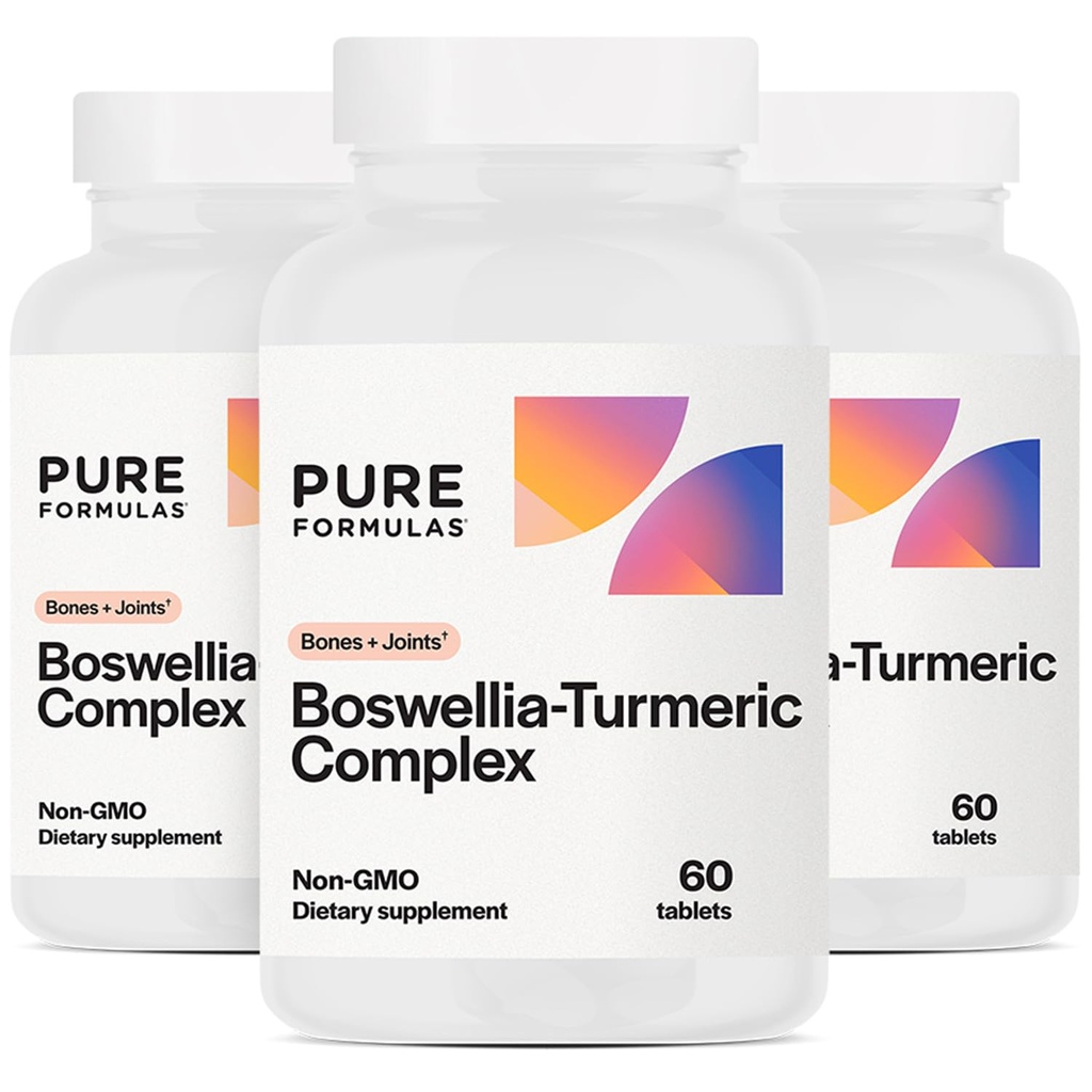 PureFormulas Boswellia Turmeric Supplements for Joint Health & Immune Support Boswellia Extract Turmeric Supplement 60 Tablets, 3-Pack