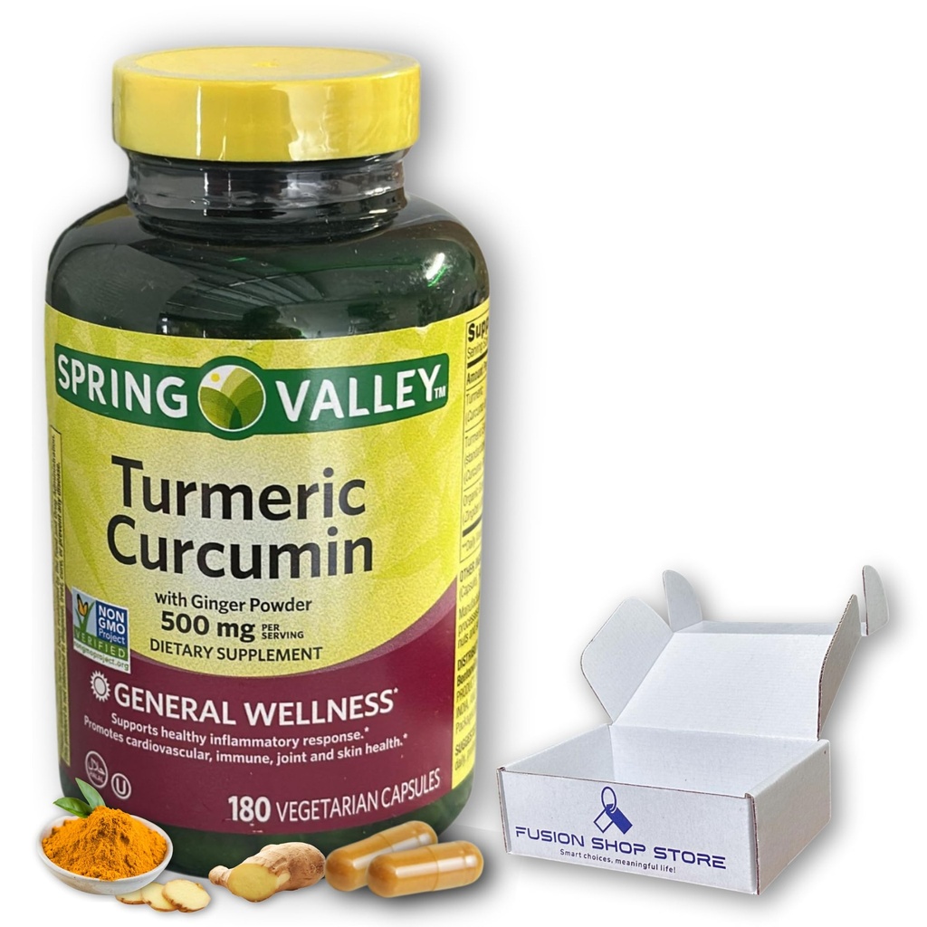 Turmeric Curcumin 500mg with Ginger Powder- Vegetarian Capsules, 180ct (Pack of 1), Boxed by Fusion Shop Store