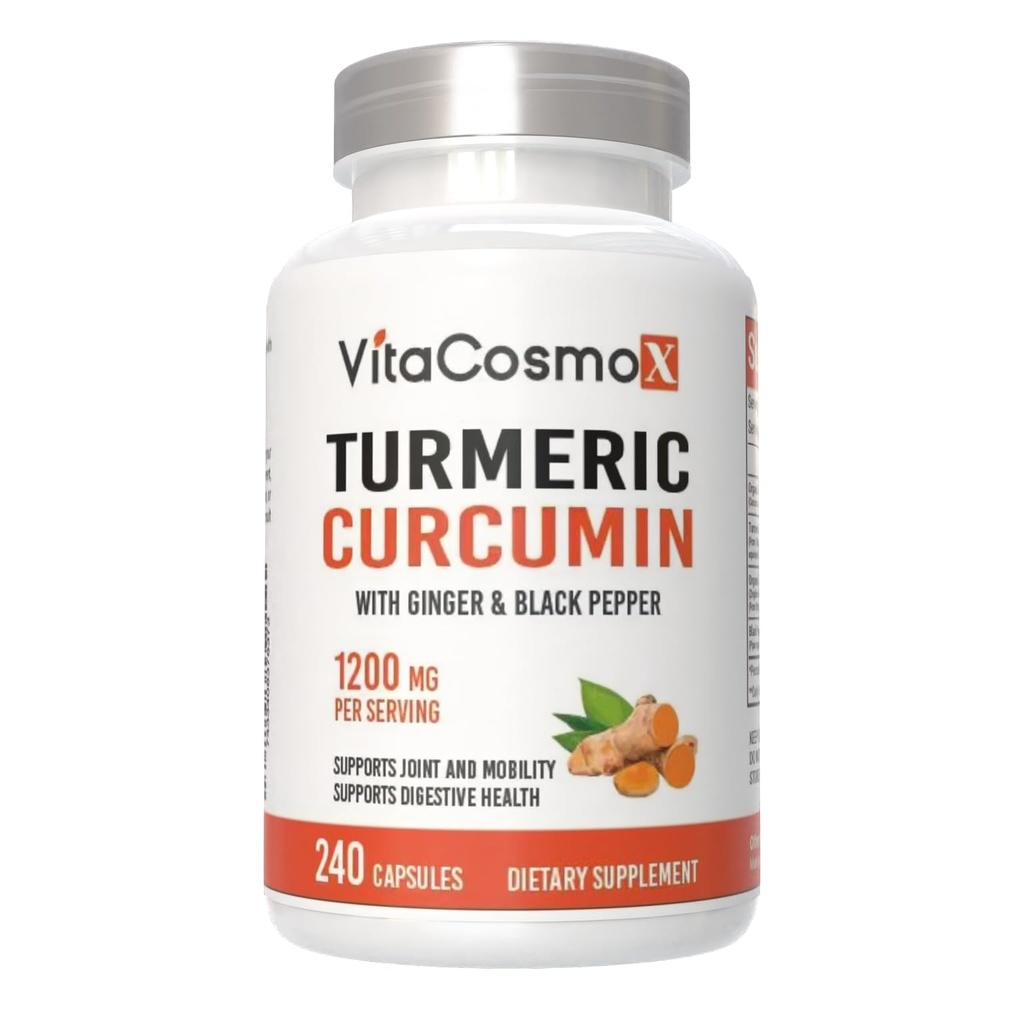 Turmeric Curcumin with Bioperine 1200 mg, Veggie Capsules, 240 Count, Non-GMO, Vegan