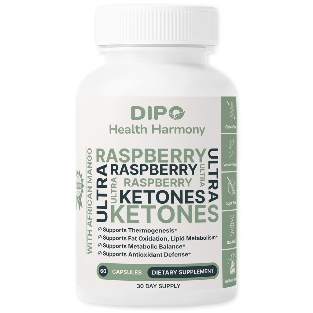 DIPO Raspberry Ketones Ultra 500mg with African Mango Seed, Green Tea Extract & Apple Cider Vinegar - Metabolism, Appetite Support & Healthy Weight Management Supplement for Women & Men, 60 Capsules
