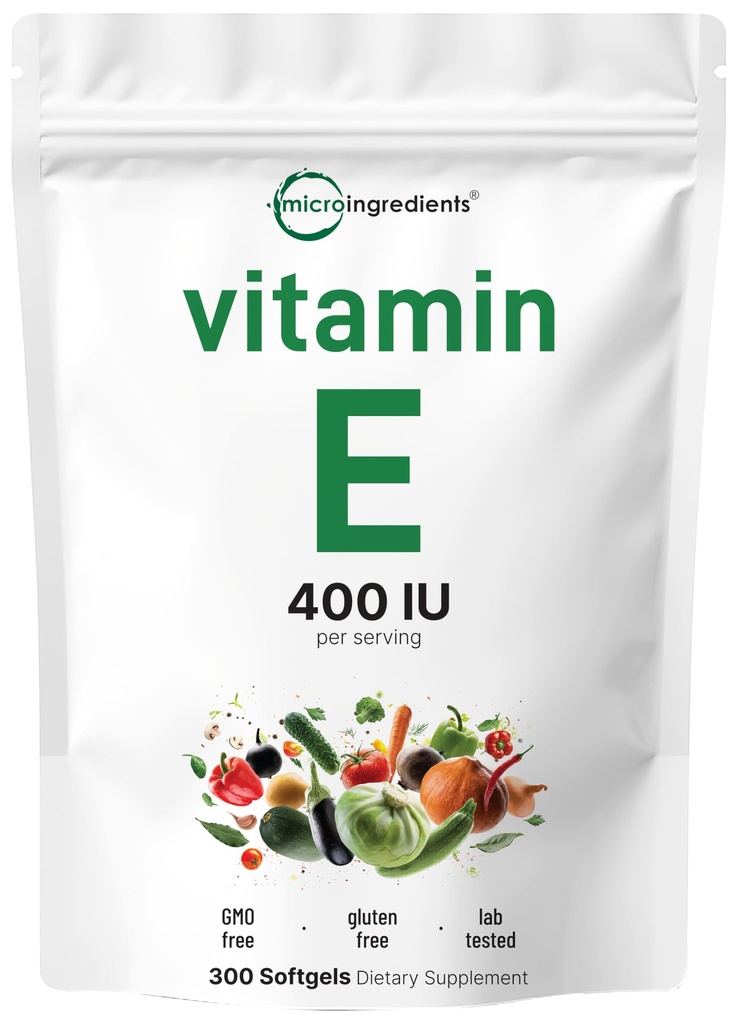 Micro Ingredients Vitamin E 400IU, 300 Softgels | Pure Vitamin E Oil Pills | Antioxidant Supplements for Skin, Face, Heart, & Immune Health | Non-GMO, Gluten Free*