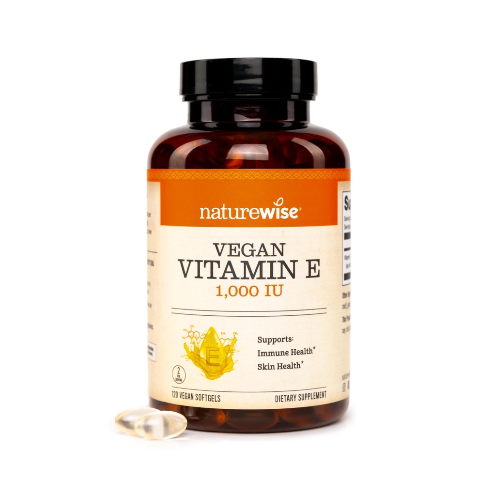NatureWise Vitamin E 1000 IU Softgels (450mg dL-Alpha) - Vegan, Gluten-Free, Soy-Free, Non-GMO Antioxidant Dietary Supplement for Skin, Heart, Eye, and Immune Health Support - 60-Day Supply, 120 Count
