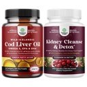 Bundle of Icelandic Wild Caught Cod Liver Oil Softgels - Fish Omega 3, EPA, DHA, Vitamin D & A and Advanced Kidney Support Supplement - Kidney Cleanse Detox & Repair Cranberry Extract Capsules