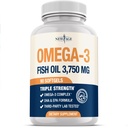 Triple Strength Omega 3 Fish Oil 3750 mg - EPA & DHA - Over 3000mg Omega-3 Fatty Acids - 1350mg EPA + 900mg DHA - Best Essential Fatty Acids, Burpless Fish Oil - 90 Count