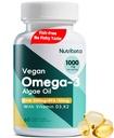 Vegan Omega-3 Algae Oil Supplement with DHA 300mg & EPA 150mg, Plant-Based Omega-3 with Vitamin D3 & K2, Fish-Free Algal Oil Softgels for Men & Women, 60 Softgels, 30 Day Supply