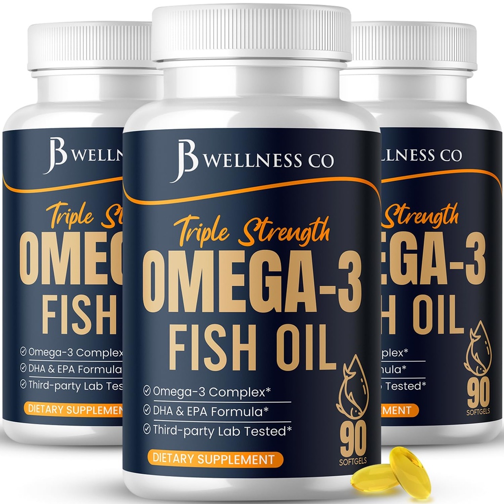 Triple Strength Omega 3 Fish Oil 3750 mg - EPA & DHA - Over 3000mg Omega-3 Fatty Acids - 1350mg EPA + 900mg DHA - Best Essential Fatty Acids, Burpless Fish Oil - 270 Count