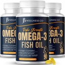 Triple Strength Omega 3 Fish Oil 3750 mg - EPA & DHA - Over 3000mg Omega-3 Fatty Acids - 1350mg EPA + 900mg DHA - Best Essential Fatty Acids, Burpless Fish Oil - 270 Count