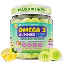 Omega-3 for Kids 4+, Focus DHA Gummies Plus EPA from Algae, Vitamin D3 K2, Choline & PS for Bone, Cognitive & Immune Health, Zero Sugar Ultra-High DHA Fish Oil Alternative, Children Ages 4+, 60Cts