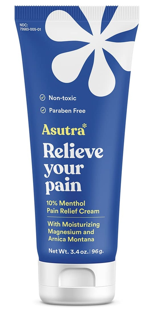 ASUTRA Muscle Pain Relief Cream, Cooling Menthol with Moisturizing Magnesium and Arnica Montana Oil, 3.4 oz