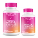 Pink Stork Prenatal Nutrition Essentials | Premium Prenatal Vitamin with Folate, Iron, B6 & Prenatal Probiotic with Prebiotics | Gut Health, Morning Sickness & Immune Support