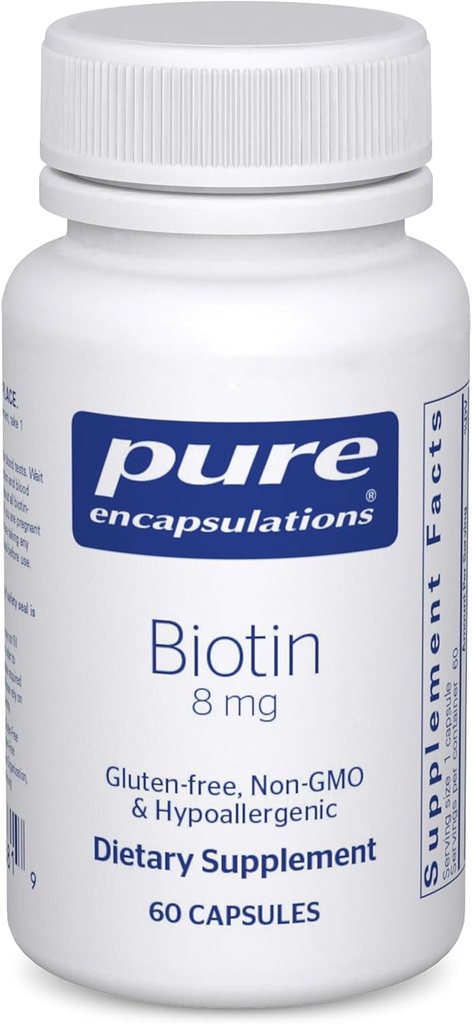 Pure Encapsulations biotin 8 מ"ג - תוסף ויטמין B להקלת מתח, שיער, עור וניק חיזוק, מטאבוליזם, Carbohydrate Support & Nervous System * עם Premium Biotin - 60 קפסולות