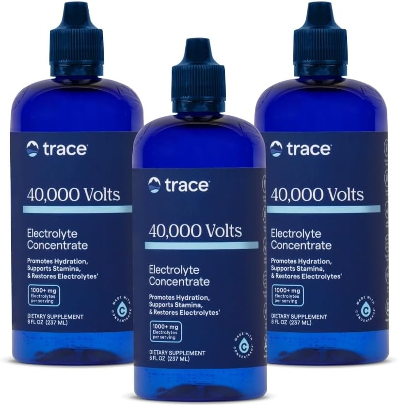 Trace Minerals 40,000 Volts - concentral Supplement Drops for Electrolyte Support - Tuki lihasten terveys ja elinkyky - harjoitus Drink to Aid Hydration - 8 fl oz (pakkaus 3) (144 Servings)